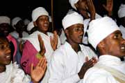 Singing monks during Timkat. Lalibela. Ethiopia.