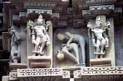 Erotic decoration of Khajuraho temples. India.