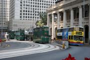 Trams are favourite and cheap public transport. Hong Kong.