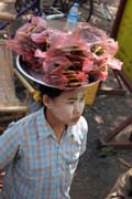 Snack to bus, area south of Yangon. Myanmar (Burma).