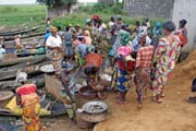 Wharf and market at Abomey-Calavi town at lakeside of Lake Nokou. Benin.