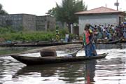 Wharf and market at Abomey-Calavi town at lakeside of Lake Nokou. Benin.