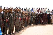 Men from nomadic Wodaab tribe (also called Bororo) before Yaake dance. Cure Sale (Salt cure) festival at In-Gall town. Niger.