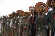 Men from nomadic Wodaab tribe (also called Bororo) before Yaake dance. Cure Sale (Salt cure) festival at In-Gall town. Niger.