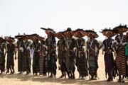 Men from nomadic Wodaab tribe (also called Bororo) are performing their beauty dance called Yaake at their Gerewol festival. Niger.