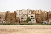 View at Shibam town called Manhattan of desert. Most of local houses are mudy-skyscrapers. Wadi Hadramawt area. Yemen.