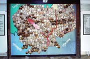 Today Tuol Sleng Museum during Pol Pot regtime feared prison known as Security Prison 21 (S-21). Map of Cambodia is made from victims' bones. Cambodia.