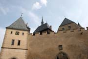 Karlstejn Castle. Gothic castle founded in 1348 by Charles IV. The castle served as a place for safekeeping of royal treasures, the Empire coronation jewels and holy relics. Czech Republic.