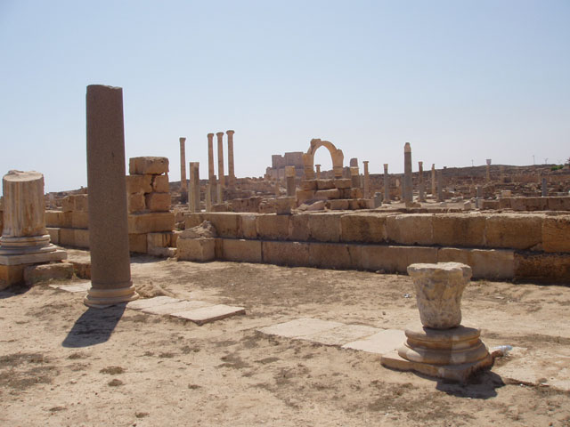 Archaeological Site of Sabratha, Phoenician trading-post was part of the Numidian Kingdom of Massinissa before being Romanized and rebuilt in the 2nd and 3rd centuries A.D. Libya.