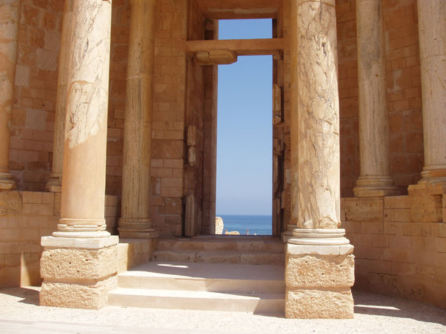 Archaeological Site of Sabratha, Phoenician trading-post was part of the Numidian Kingdom of Massinissa before being Romanized and rebuilt in the 2nd and 3rd centuries A.D. Libya.