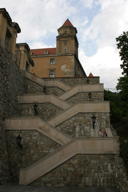 Bratislava Castle from 13th century is massive rectangular building with four corner towers. The Castle is located on the top of the hill of the Little Carpathians directly above the Danube river in the middle of Bratislava. Slovakia.